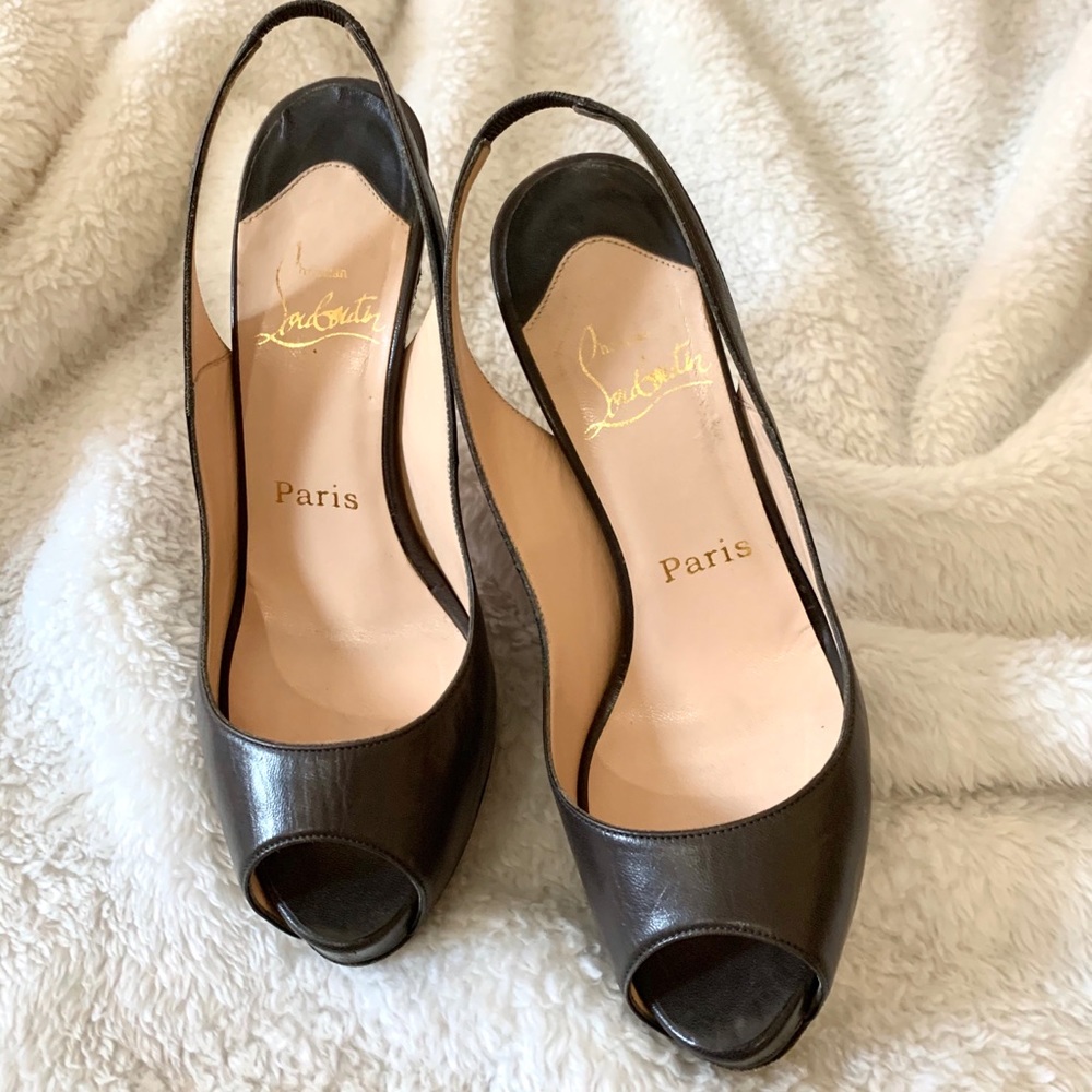PRE LOVED chocolate brown Louboutin sling backs